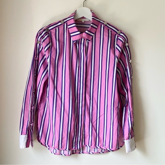 Maje pink/purple/white striped shirt with snap button sleeves - Picture 6 of 16